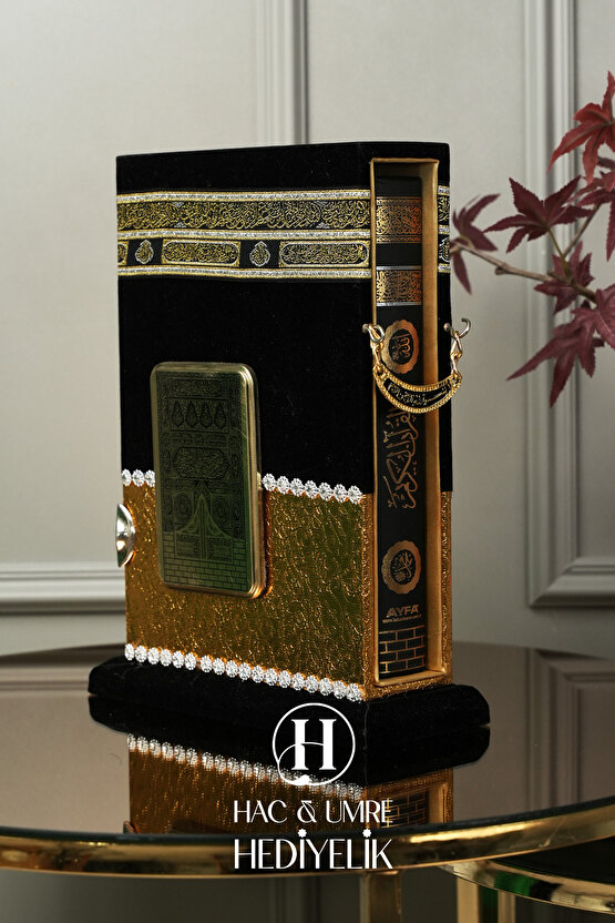 Kabe Muhafazalı Kuranı Kerim | Lüks Kabe Desenli Kuran Kabı ve Kuran Set | Hediyelik Kuran Seti