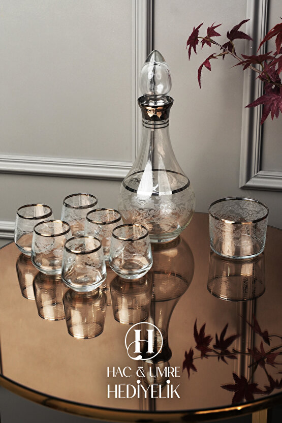 Dekoratif Cam Zemzem İkram Takımı 8 Parça | Zemzem ve Mevlid Sunum Seti