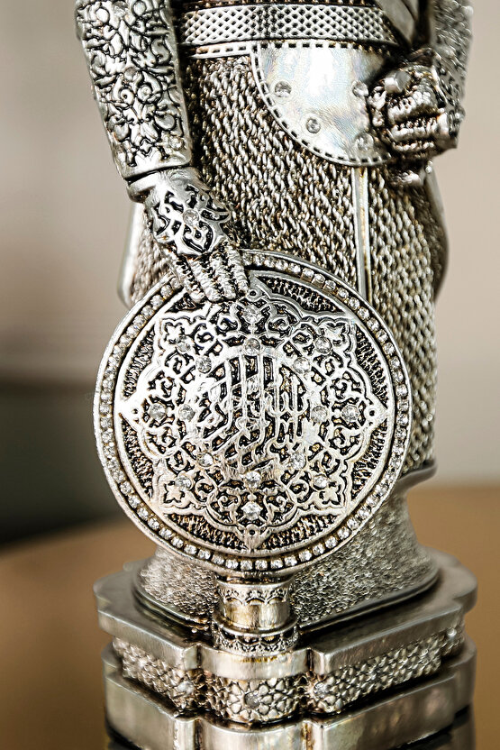 Osmanlı Zırh Tarihi Asker Biblo Lüks Gümüş Kaplama Obje Ihlas Suresi Işlemeli Dekoratif Figür