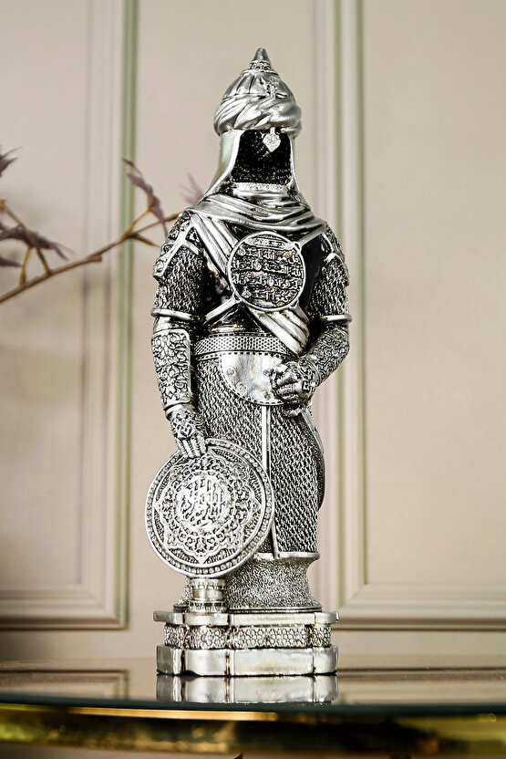 Osmanlı Zırh Tarihi Asker Biblo Lüks Gümüş Kaplama Obje Ihlas Suresi Işlemeli Dekoratif Figür