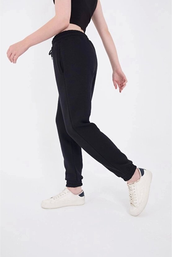 Üç İplik astikli Baskılı Eşofman Pantolon acivert