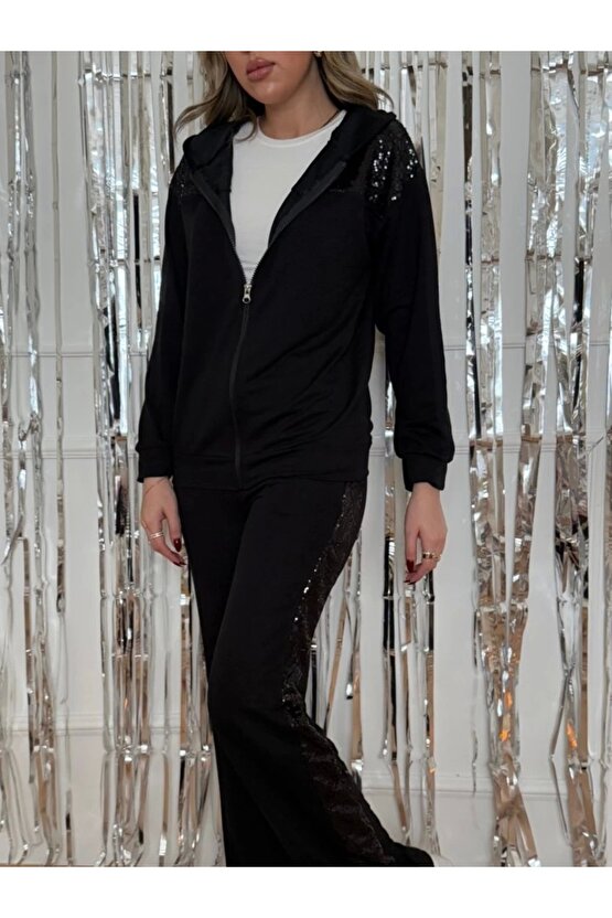 Kadın Yılbaşı özel Iki Iplik Kumaş Pul Ve Fermuar Detaylı Ikili Takım