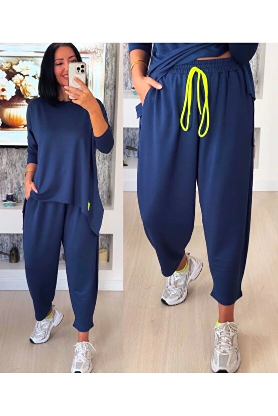 Kadın Iki Iplik Viskon Pamuk Kumaş Arma Detaylı Ikili Takım