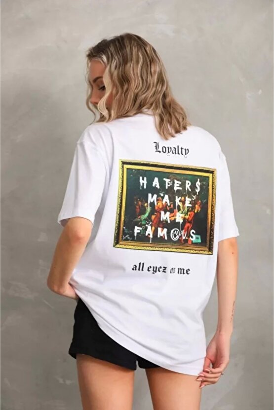 Unisex Baskılı Oversize Thirt Beyaz