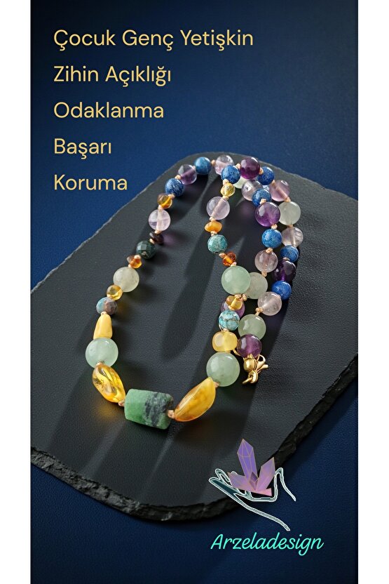 Doğal Taş Damla Kehribar Kolye Celik Aventurin Lapis Lazuli Apatit Florit Ametist Odak ve Başarı