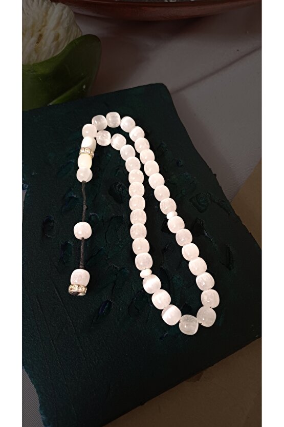 Doğal Taş Selenit Erkek Tesbih 33 lü 8mm