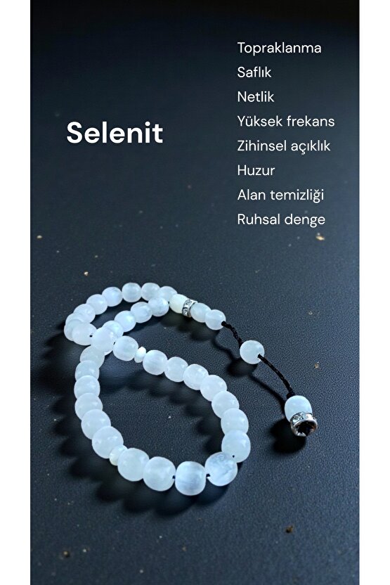 Doğal Taş Selenit Erkek Tesbih 33 lü 8mm