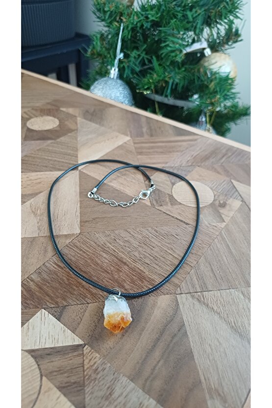 Doğal Taş SİTRİN Çelik Zincir Ipli Kolye