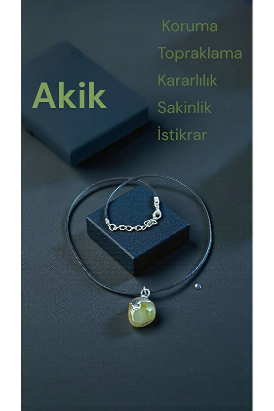 Doğal Tas Kolye Celik Zincir Sitrin Ametist Akik Turmalin