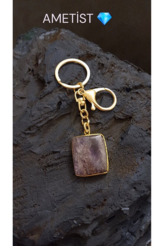 Doğal Taş AMETİST Anahtarlık 3.5×5 cm korma ve sakinlik