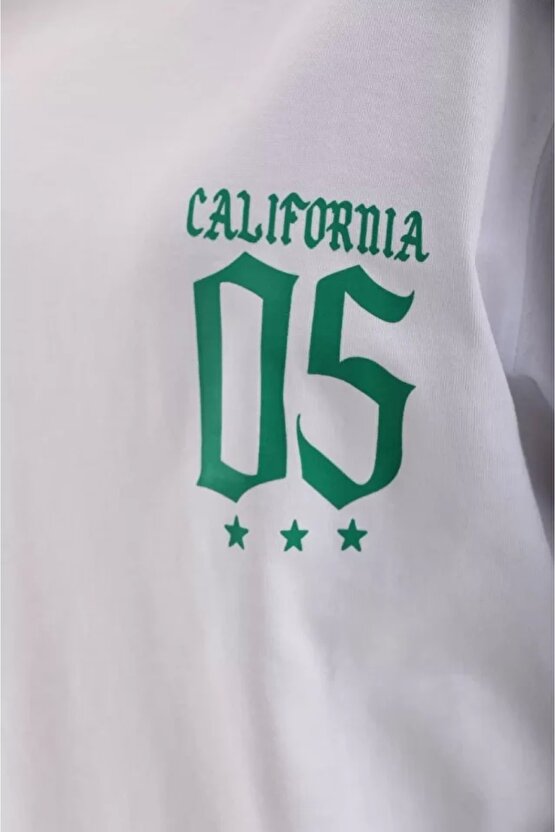 Unisex Baskılı Oversize Thirt  Beyaz