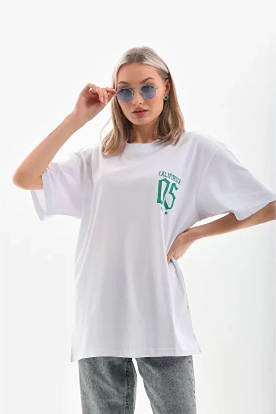 Unisex Baskılı Oversize Thirt  Beyaz