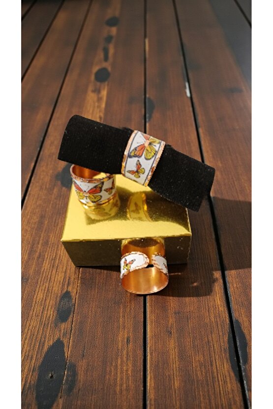 Bakır Yüzük Kelebek Desen Ayarlanabilir Ebat Genislik 12mm Kalınlık 1mm