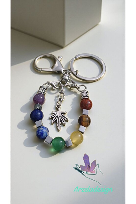 Doğal Taş 7 Çakra Anahtarlik Çagra Dengesi 8mm Doğal Taş