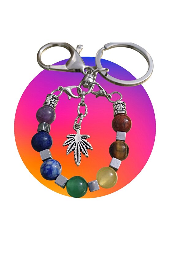 Doğal Taş 7 Çakra Anahtarlik Çagra Dengesi 8mm Doğal Taş