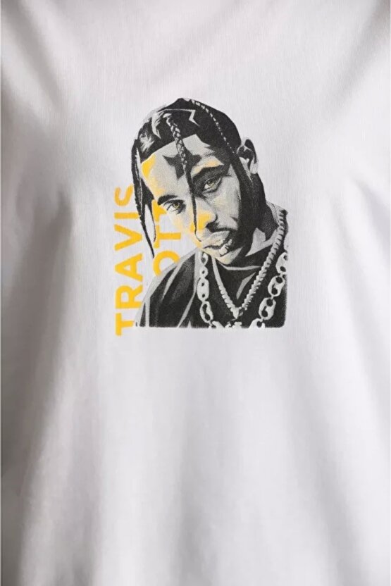 Unisex Baskılı Oversize Thirt  Beyaz