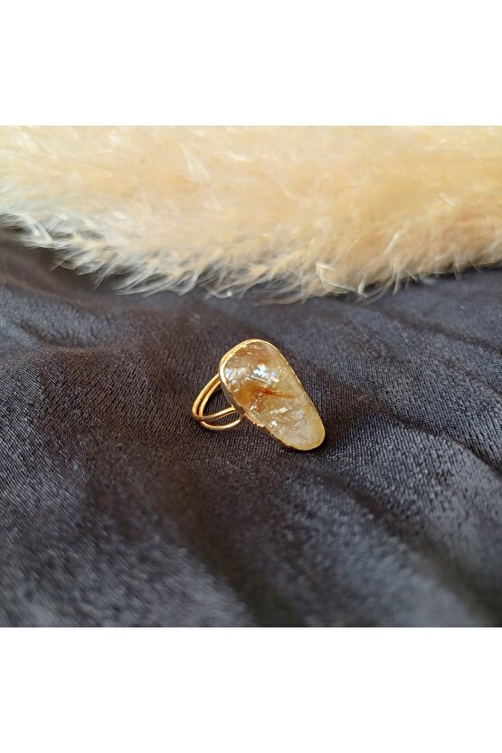 Doğal Taş Sitrin Yüzük  Ayarlanabilir Ebat