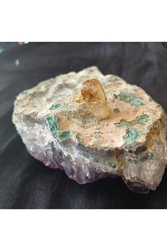 Doğal Taş Sitrin Yüzük  Ayarlanabilir Ebat