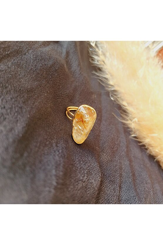 Doğal Taş Sitrin Yüzük  Ayarlanabilir Ebat