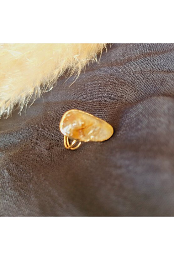 Doğal Taş Sitrin Yüzük  Ayarlanabilir Ebat