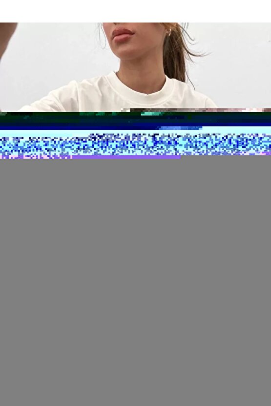 Unisex Bisiklet Yaka Baskılı Oversize Thirt  Beyaz