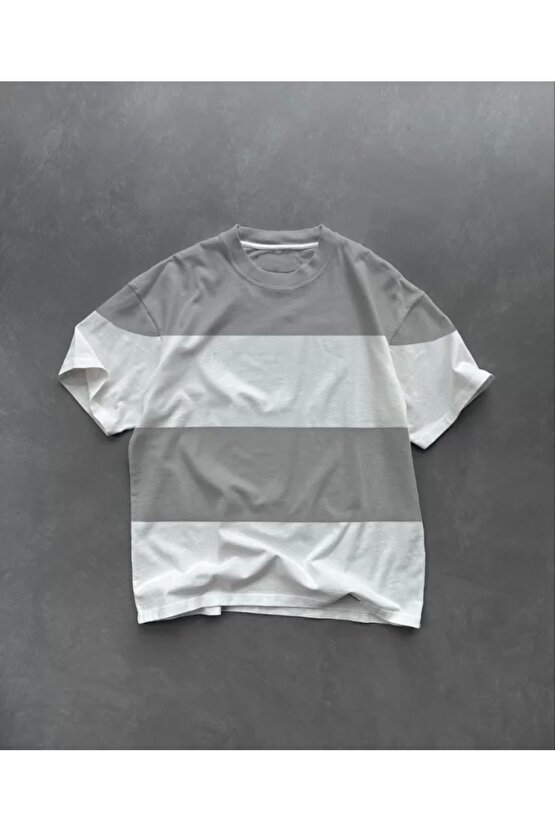 Unisex Bisiklet Yaka Parçalı Thirt Gri