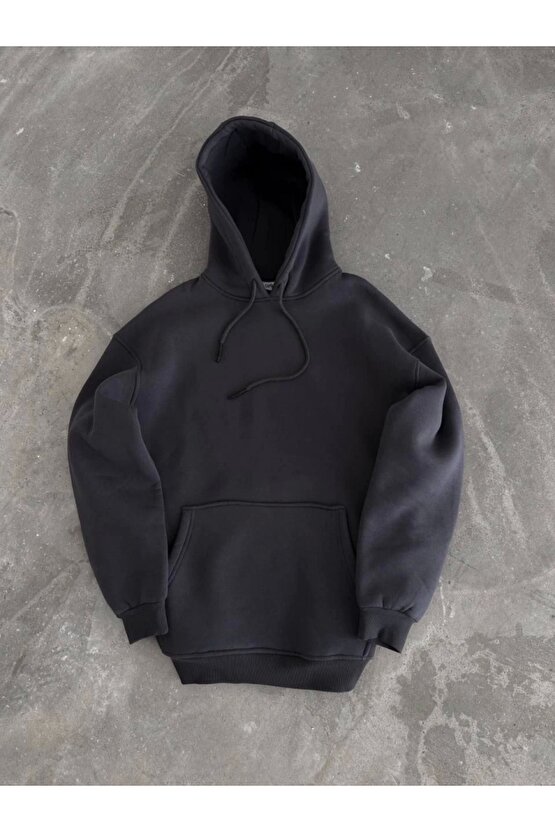 Kapşonlu Üç İplik Penye Basic weathirt Füme