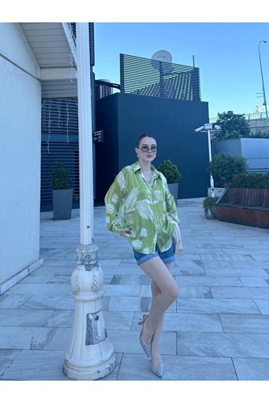 Kadın Uzun Kollu Dijital Baskılı alaş aten Gömlek