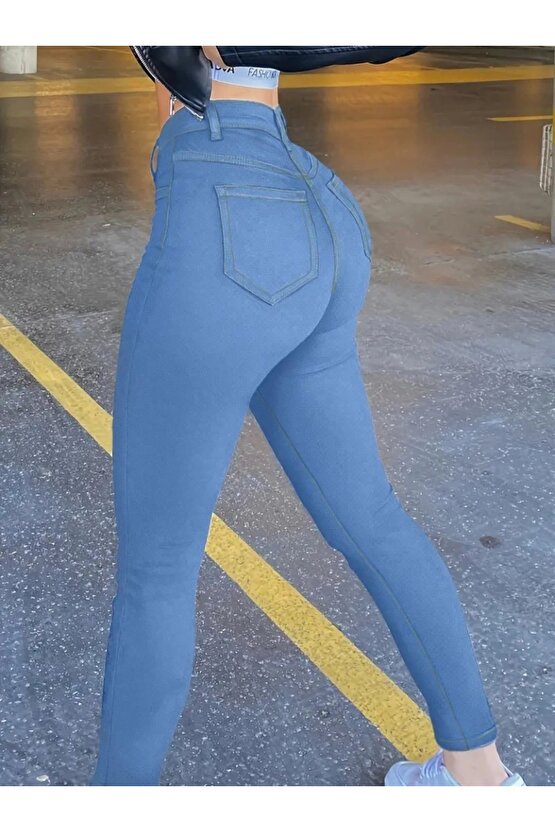 Kadın Yüksek Bel önden Düğmeli Dar Kesim Kot Pantolon