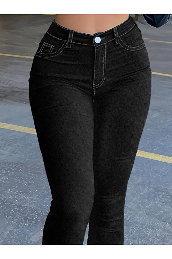 Kadın Yüksek Bel önden Düğmeli Dar Kesim Kot Pantolon