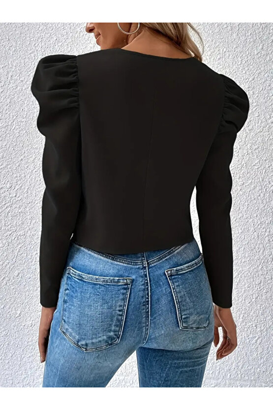 Kadın Uzun Kollu önden Fermuarlı Balon Kol Süet Ceket