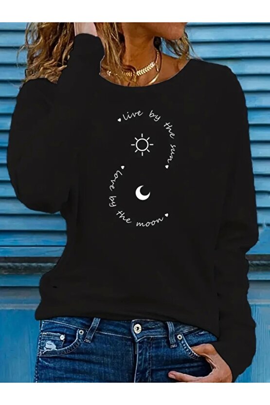 Kadın Uzun Kollu Bisiklet Yaka Desenli Viskon Bluz