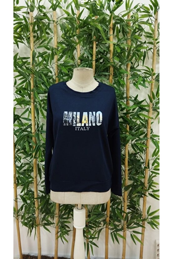 Kadın Uzun Kollu Bisiklet Yaka Desenli Viskon Iki Iplik Bluz