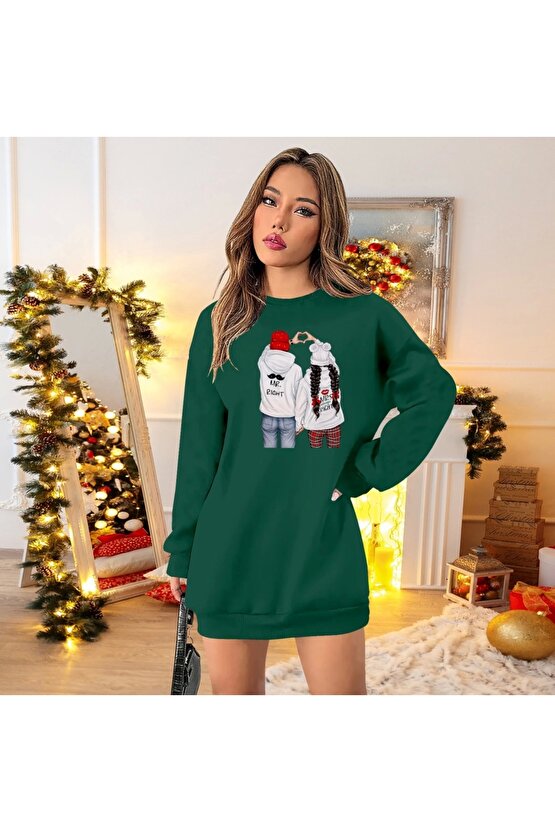 Kadın Uzun Kollu Bisiklet Yaka Desenli Viskon Iki Iplik Elbise