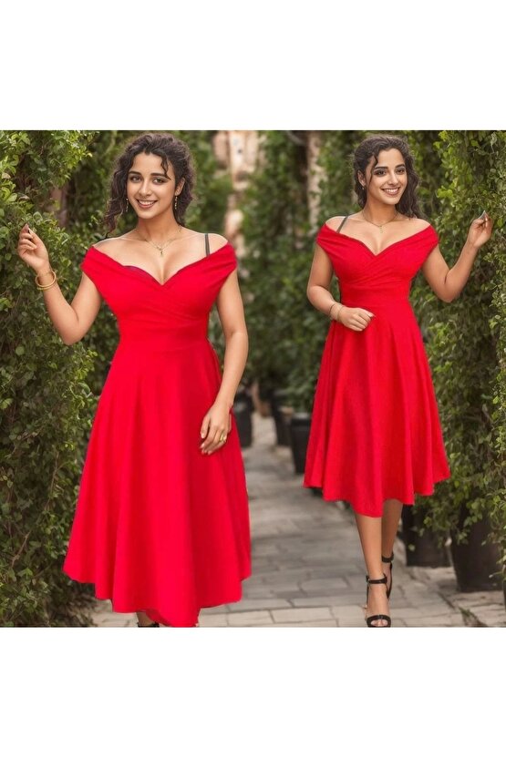 Kadın Kısa Kollu Kruvaze Yaka Eteği Volanlı Krep Elbise