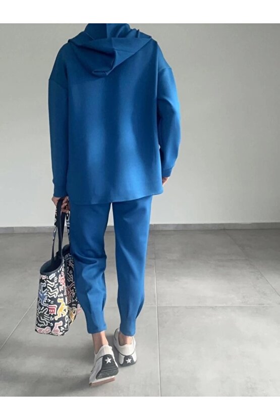 Kadın Uzun Kol V Yaka Kapüşon Detay weat Ve Yüksel Bel Eşofman Ikili Takım