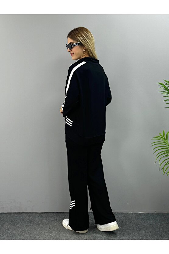 Kadın Polo Yaka Paça Yırtmaçlı Ribanalı İkili Takım