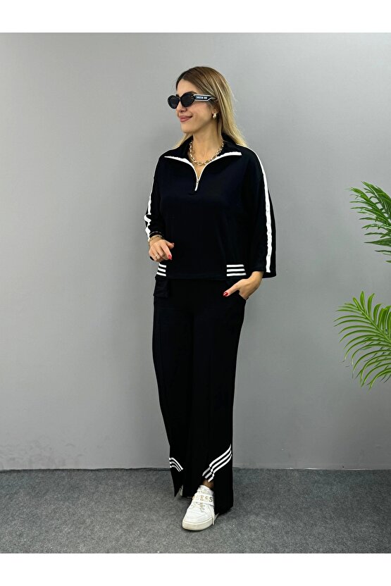 Kadın Polo Yaka Paça Yırtmaçlı Ribanalı İkili Takım