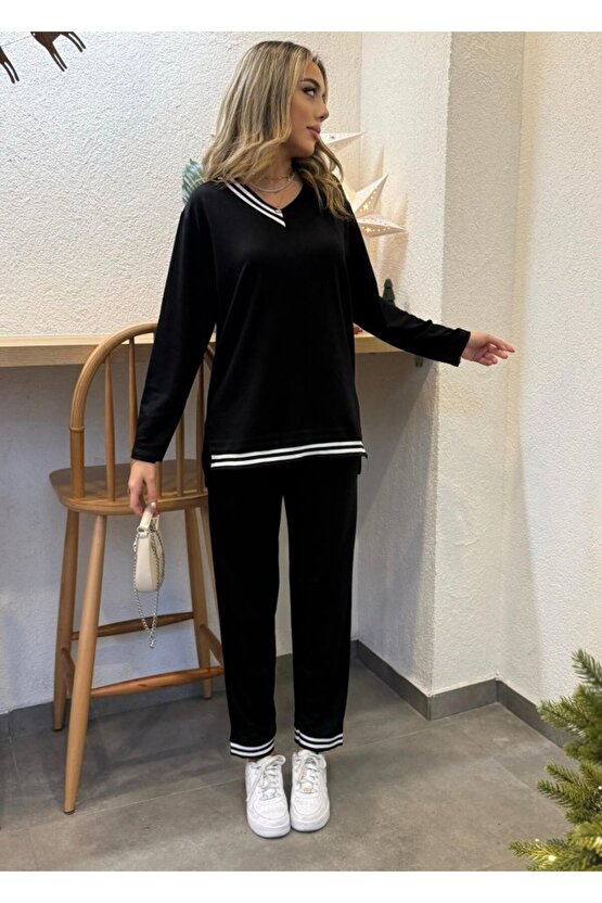 Gökyüzü Moda Kadın Yeni Sezon Uzun Kollu Ribana Detay Ikili Takım