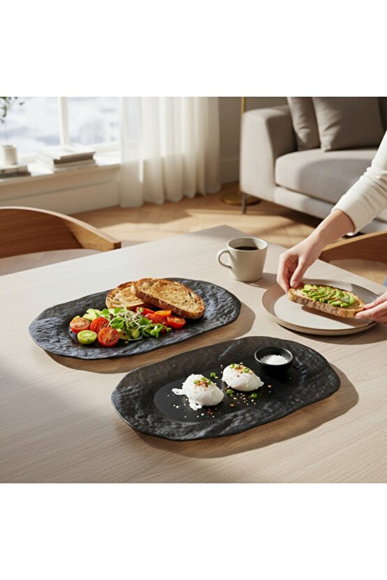 Ruw Glam 34cm Porselen Dikdörtgen Gondol Kayık Tabak Sushi Tabağı 2 Adet