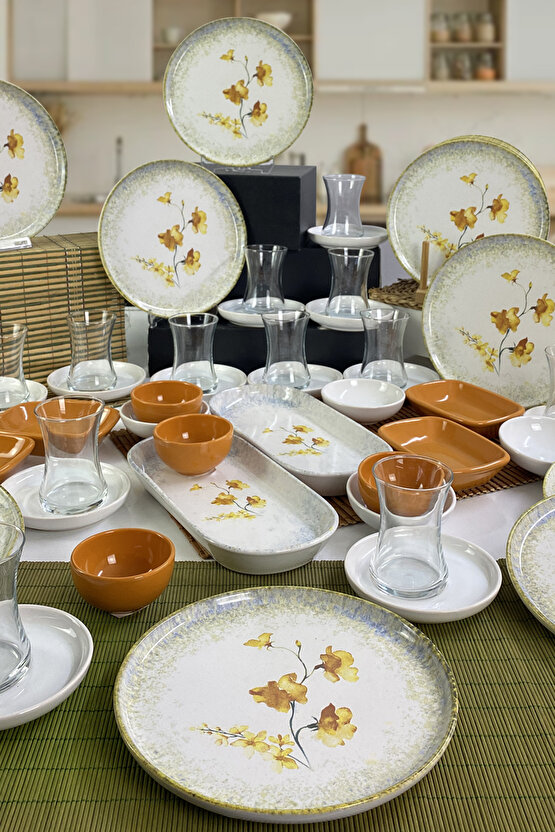 Sarı Çiçekli Kahvaltı Takımı 12 Kişilik 50 Parça