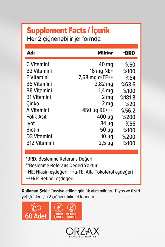 Gummies Multivitamin ADULT 60 Çiğnenebilir Jel Form