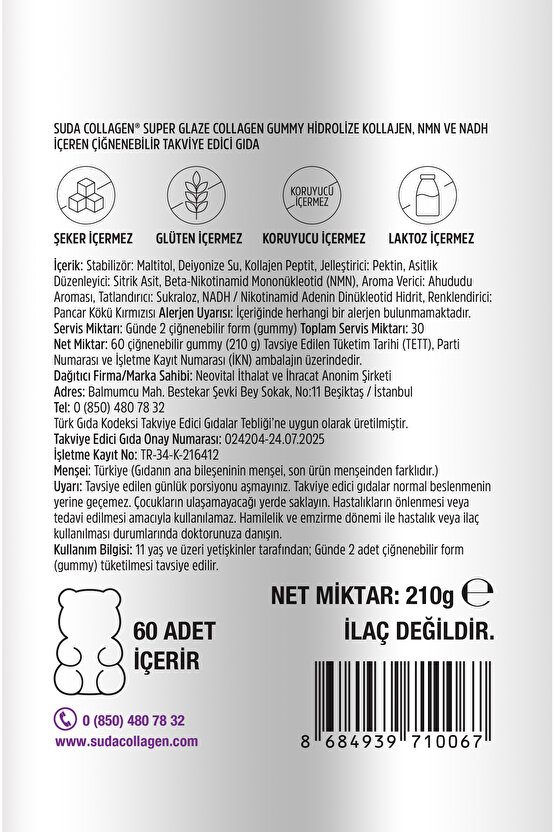 Super Glaze Tip I-III Kolajen + NMN + NADH  | 60 Adet Gummy