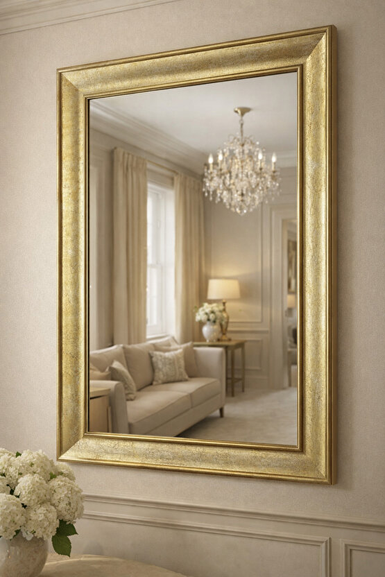 Lüks Klasik Eskitme Gold Altın Çerçeveli Duvar Aynası-5cm Çerçeve Kalınlığı