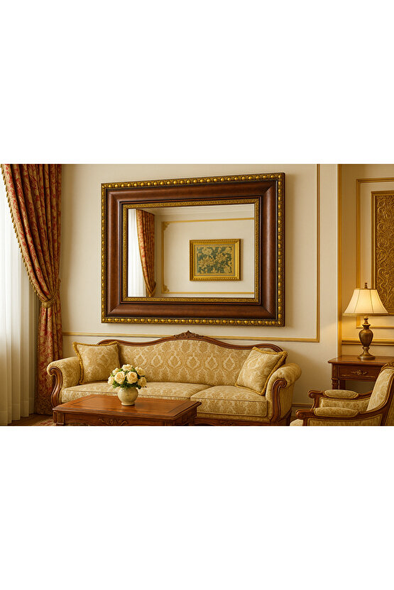 Kahverengi Gold Altın Varaklı Çerçeveli Ayna 9cm Kalınlıkta Çerçeve-Gold Ayna-Klasik Ayna-Salon Ayna