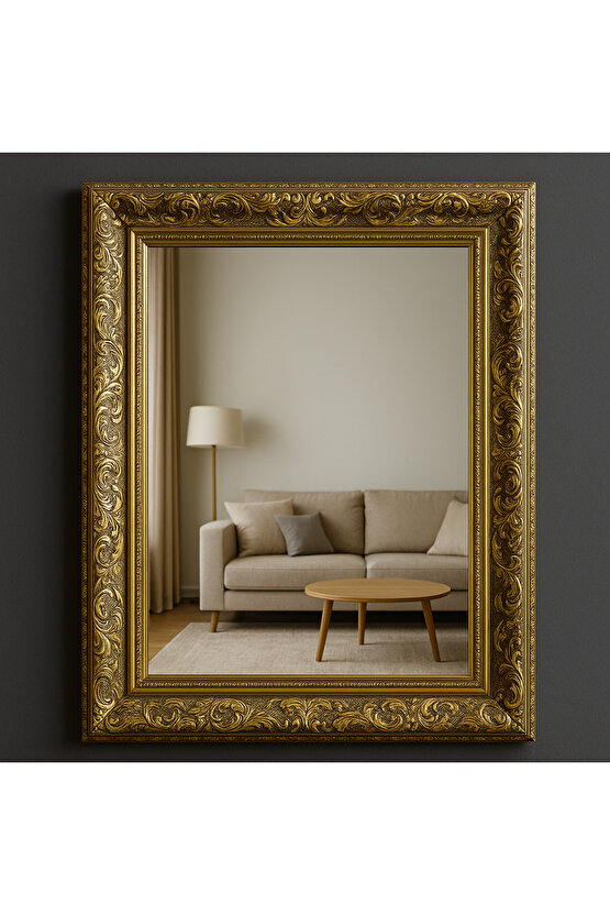 Altın Varaklı Çerçeveli Ayna-9cm Çerçeve Kalınlığı- Gold Ayna - Klasik Ayna- Salon Ayna