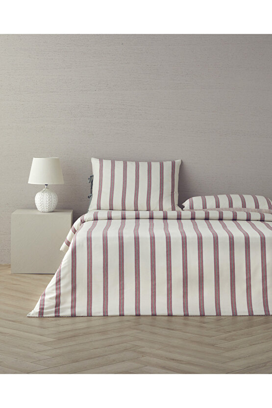 Cool Stripe İpliği Boyalı Çift Kişilik Nevresim Takımı 200x220 cm Bordo-Yeşil