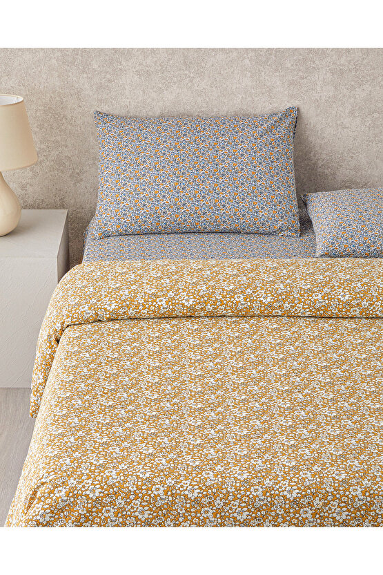 Spring Petal Baskılı Tek Kişilik Pike Takımı 150x220 cm Sarı
