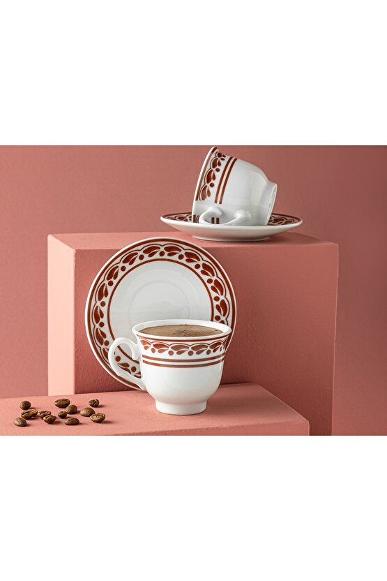 Axis Porselen 4 Parça 2 Kişilik Kahve Fıncan Takımı 80 Ml Bordo