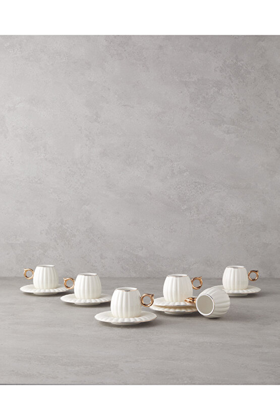 Polka New Bone China 12 Parça 6 Kişilik Kahve Fincan Takımı Beyaz
